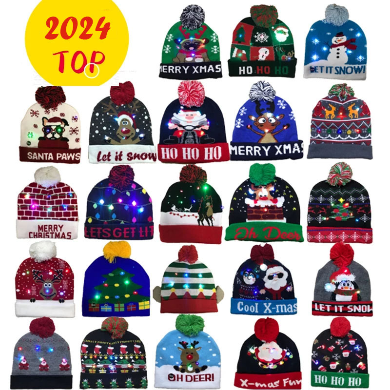 Knit Beanie Hat Warm - Knitted LED Christmas Hat Beanie Light