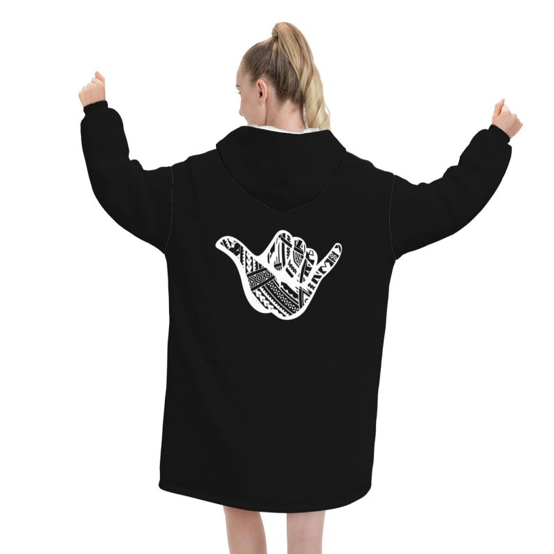Polynesian Tattoo Shaka Tribal - Sherpa Hoodie Fleece ulasan dan harga