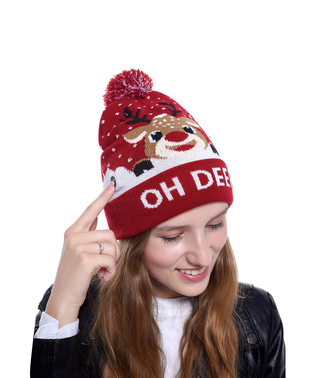 Knitted LED Christmas Hat  Bea - Knit Beanie Hat Warm ulasan dan harga