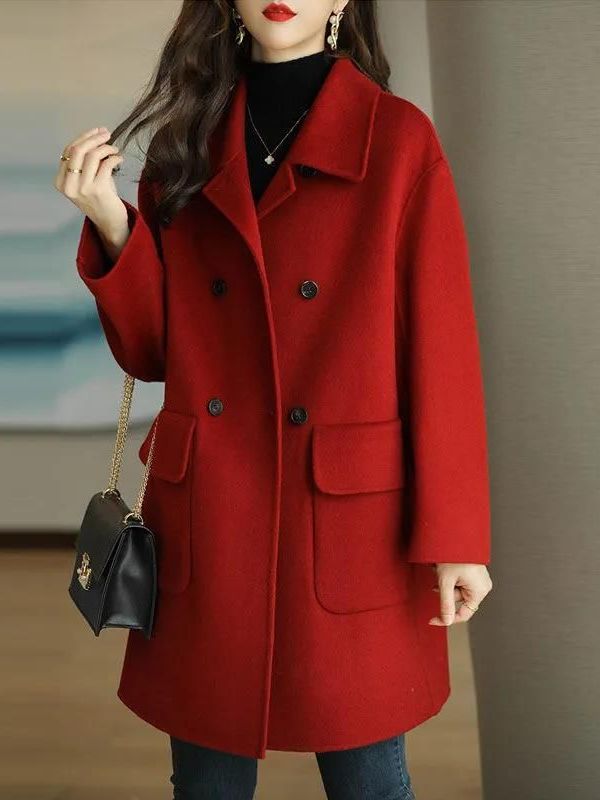 Stylish Mid-Length Woolen Coat - Down Jacket Packable ulasan dan harga