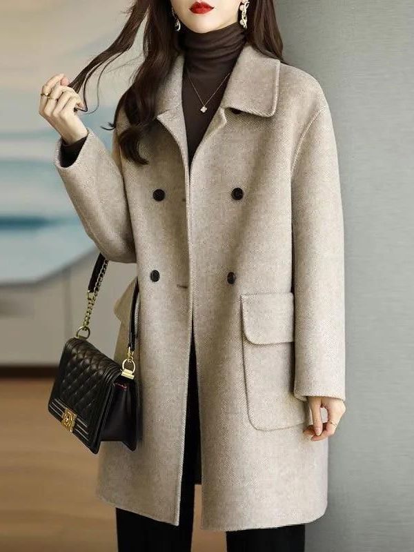 Stylish Mid-Length Woolen Coat - Down Jacket Packable ulasan dan harga