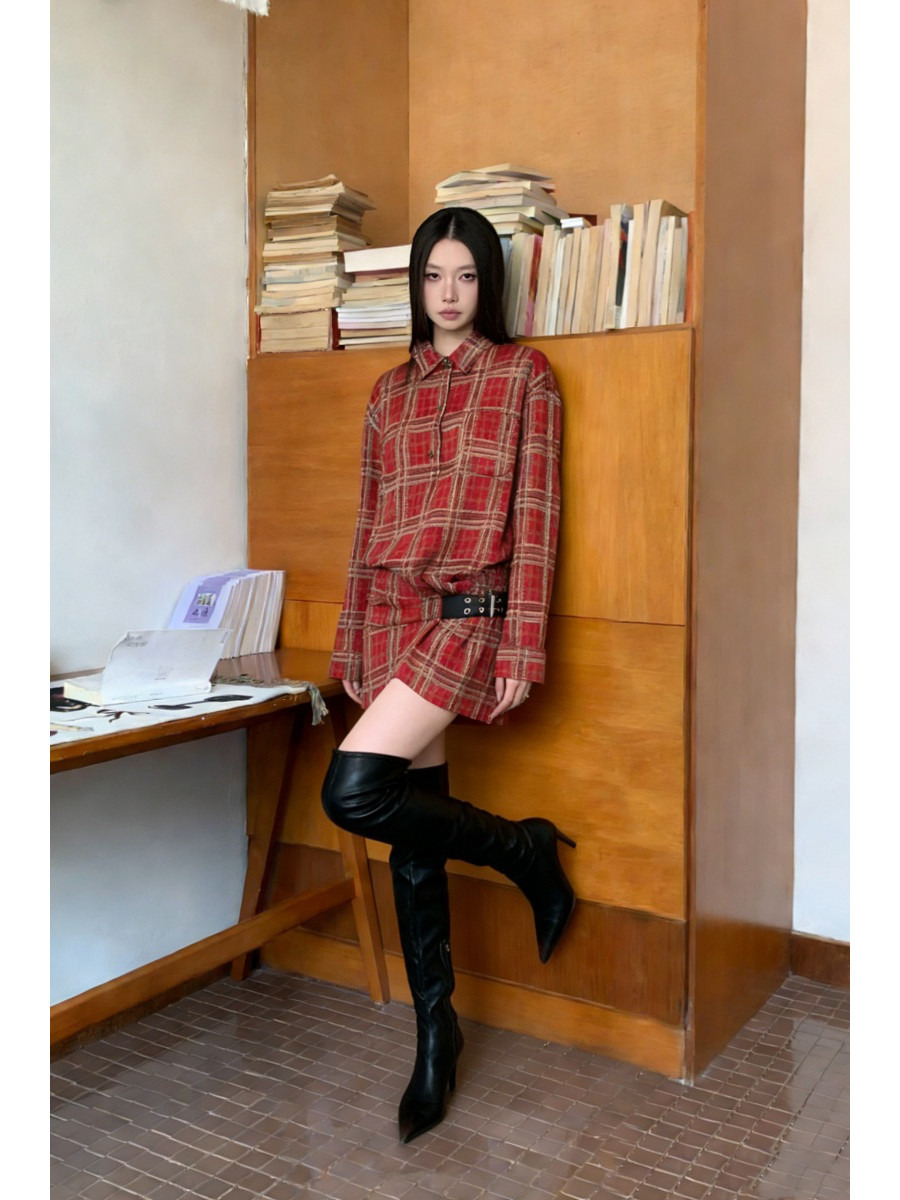 Punk Plaid Flannel Shirt Dress - Flannel Shirt Lined ulasan dan harga