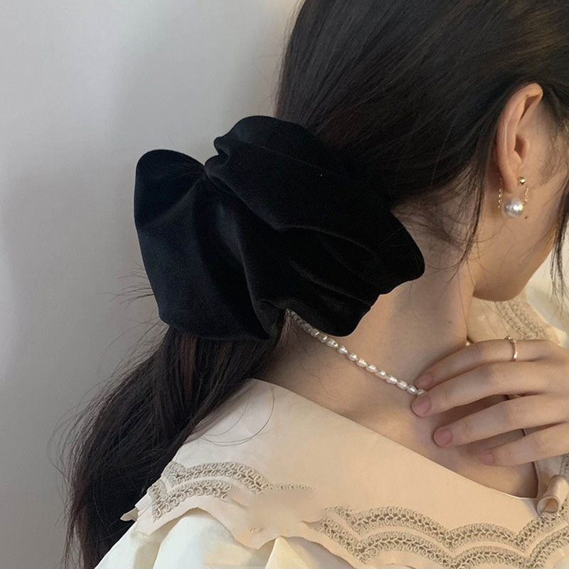 Oversize Black Velvet Scrunchi - Winter Headband Fleece ulasan dan harga