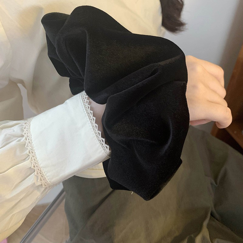 Oversize Black Velvet Scrunchi - Winter Headband Fleece ulasan dan harga